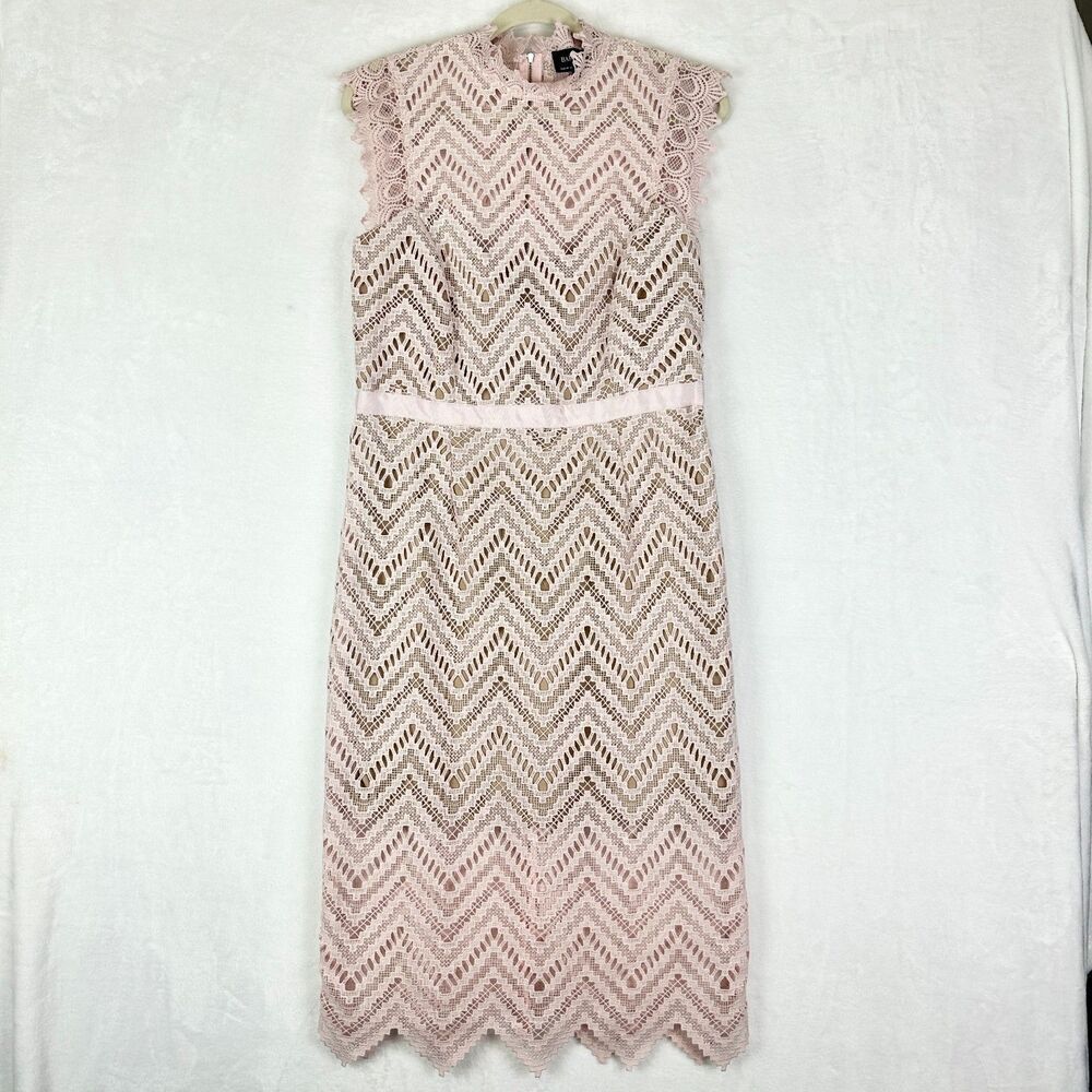 Bardot Imogen Lace Midi Dress Size 10 Pale Blush Cocktail Wedding Guest - Picture 4 of 12